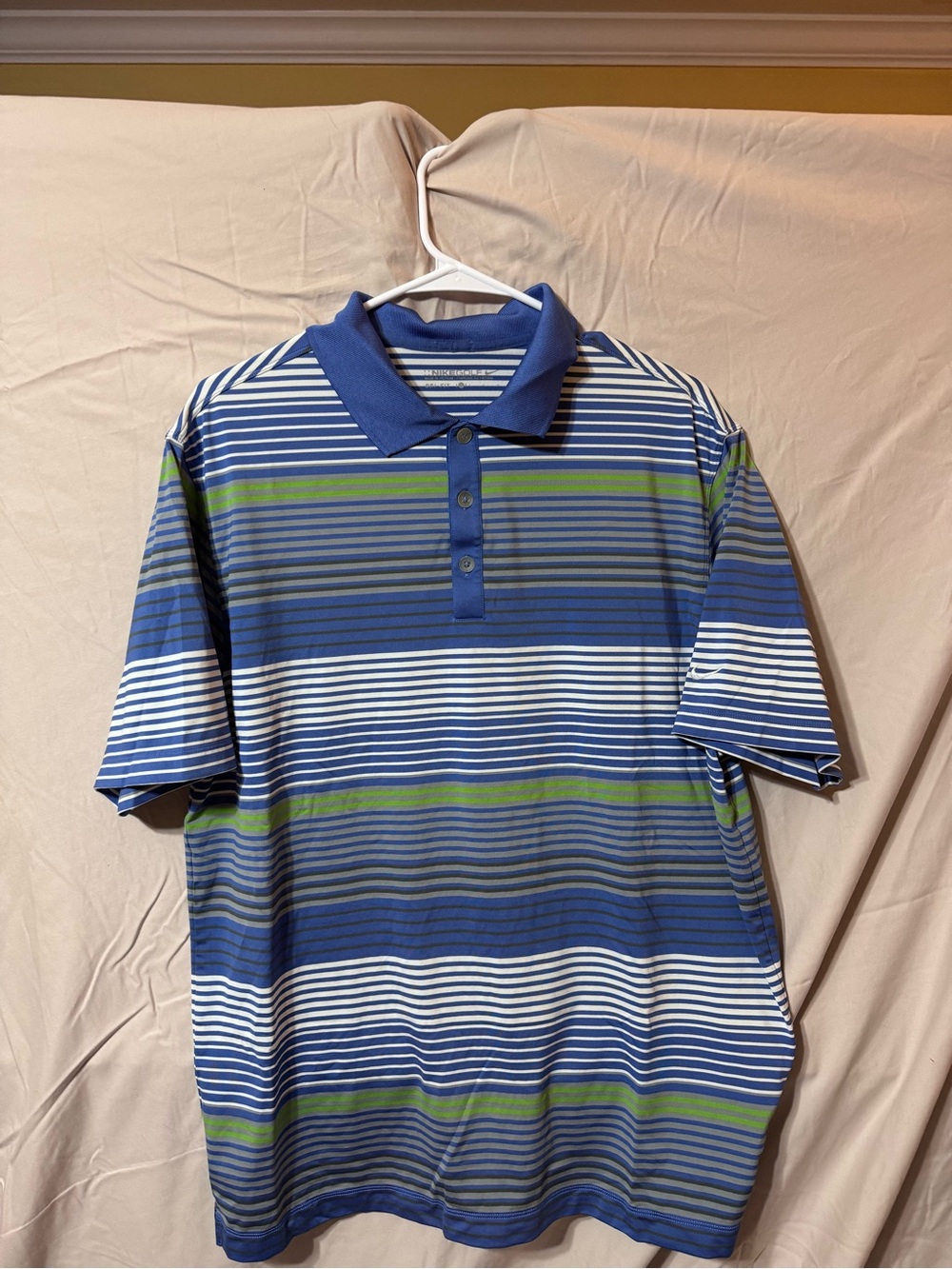 Nike Blue, White and Green Striped Men's Polo Shirt